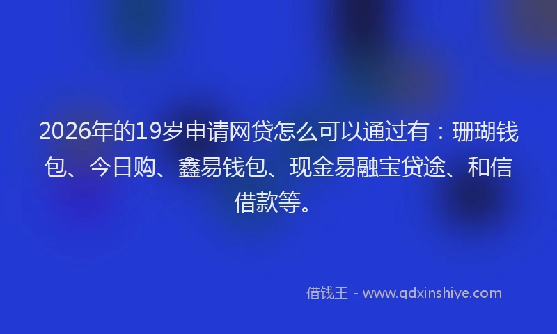 2026年的19岁申请网贷怎么可以通过有：珊瑚钱包、今日购、鑫易钱包、现金易融宝贷途、和信借款等。