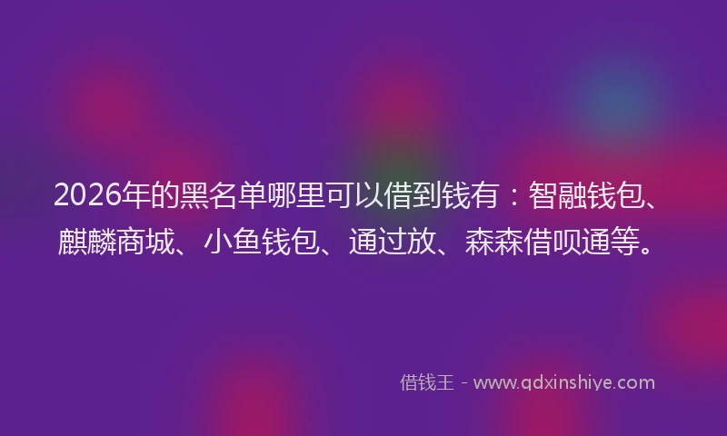 2026年的黑名单哪里可以借到钱有：智融钱包、麒麟商城、小鱼钱包、通过放、森森借呗通等。