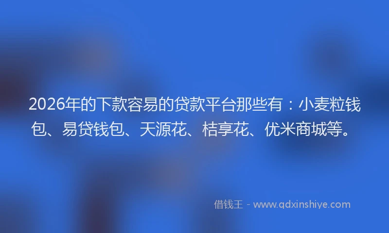 2026年的下款容易的贷款平台那些有：小麦粒钱包、易贷钱包、天源花、桔享花、优米商城等。