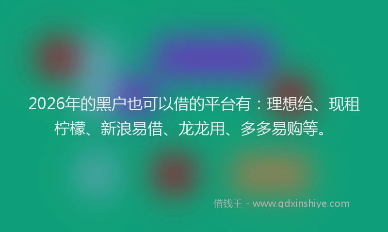 2026年的黑户也可以借的平台有：理想给、现租柠檬、新浪易借、龙龙用、多多易购等。