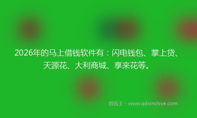 2026年的马上借钱软件有：闪电钱包、掌上贷、天源花、大利商城、享来花等。