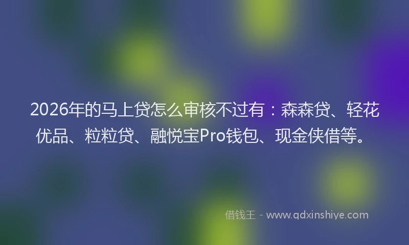 2026年的马上贷怎么审核不过有：森森贷、轻花优品、粒粒贷、融悦宝Pro钱包、现金侠借等。