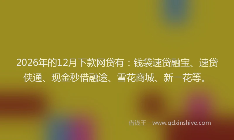 2026年的12月下款网贷有：钱袋速贷融宝、速贷侠通、现金秒借融途、雪花商城、新一花等。