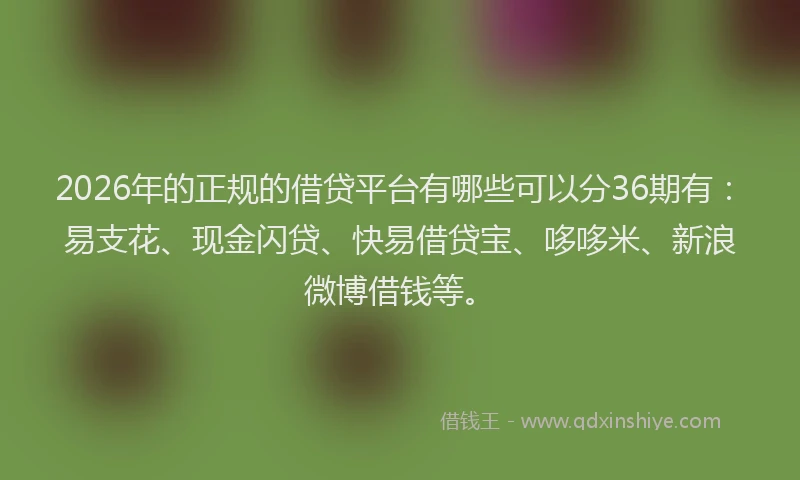 2026年的正规的借贷平台有哪些可以分36期有：易支花、现金闪贷、快易借贷宝、哆哆米、新浪微博借钱等。