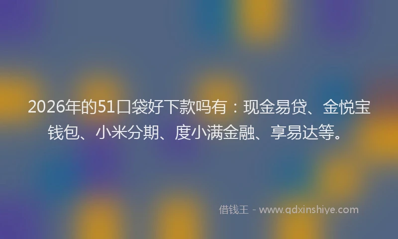 2026年的51口袋好下款吗有：现金易贷、金悦宝钱包、小米分期、度小满金融、享易达等。