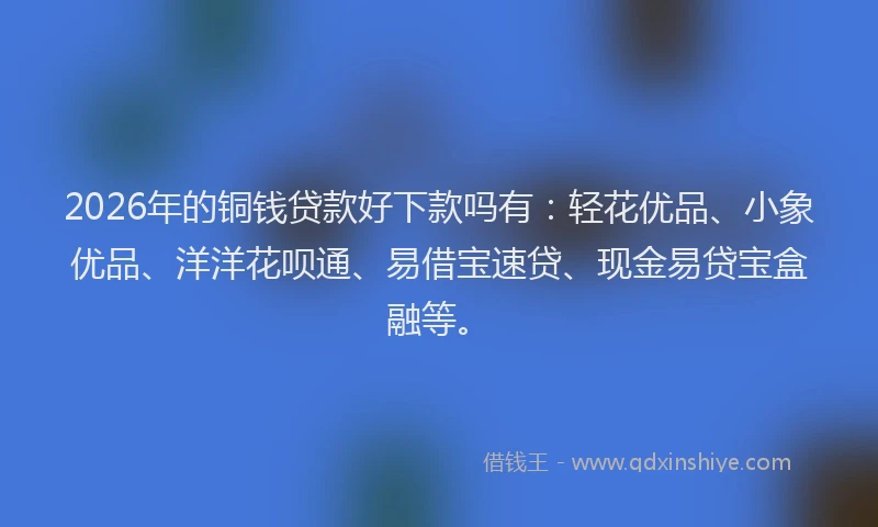 2026年的铜钱贷款好下款吗有：轻花优品、小象优品、洋洋花呗通、易借宝速贷、现金易贷宝盒融等。