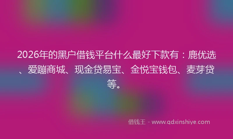 2026年的黑户借钱平台什么最好下款有：鹿优选、爱蹦商城、现金贷易宝、金悦宝钱包、麦芽贷等。