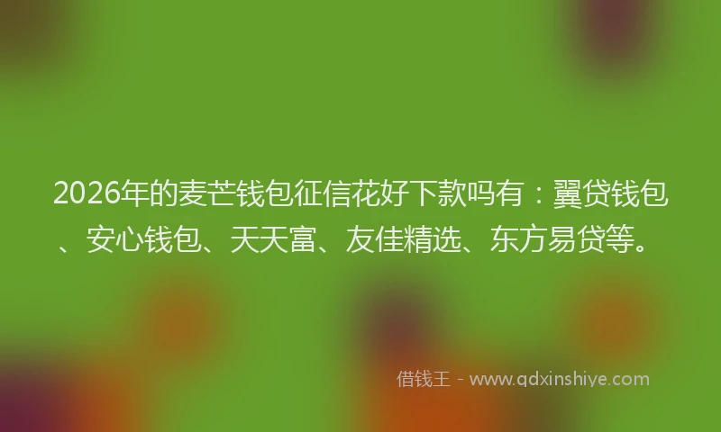 2026年的麦芒钱包征信花好下款吗有：翼贷钱包、安心钱包、天天富、友佳精选、东方易贷等。