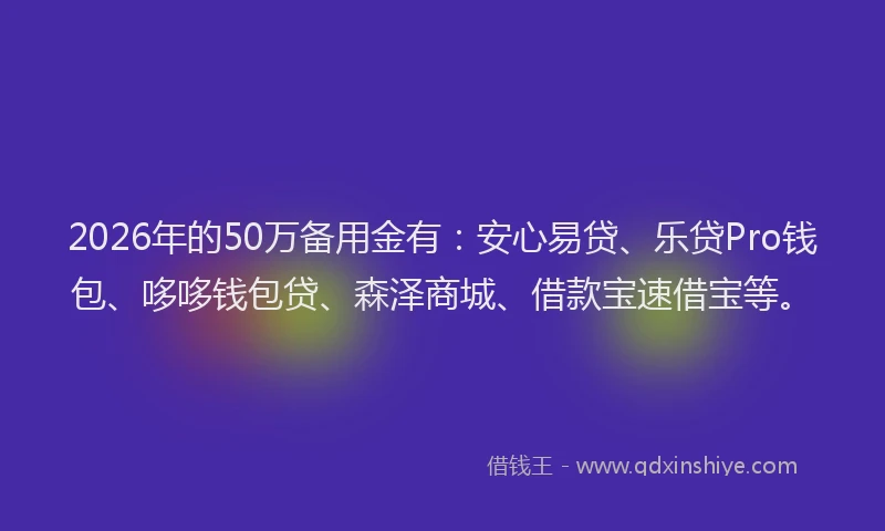 2026年的50万备用金有：安心易贷、乐贷Pro钱包、哆哆钱包贷、森泽商城、借款宝速借宝等。