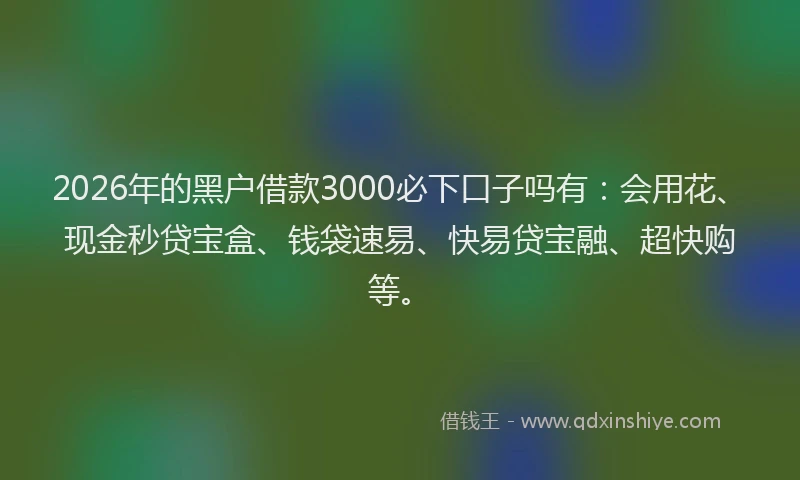 2026年的黑户借款3000必下口子吗有：会用花、现金秒贷宝盒、钱袋速易、快易贷宝融、超快购等。
