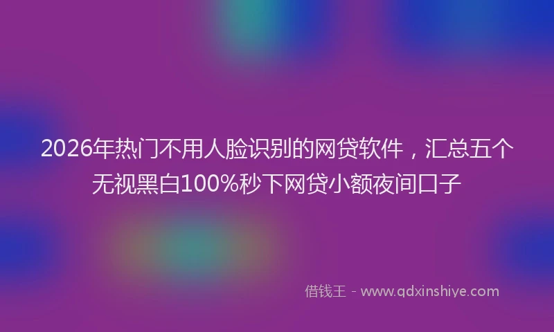 2026年热门不用人脸识别的网贷软件，汇总五个无视黑白100%秒下网贷小额夜间口子