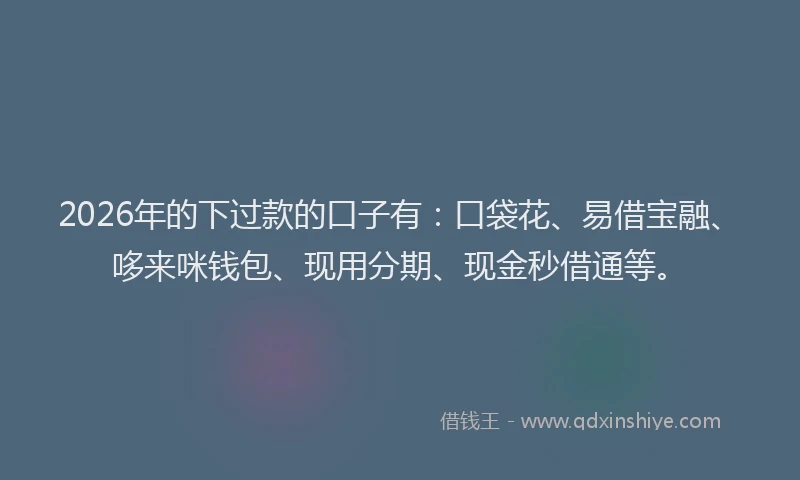 2026年的下过款的口子有：口袋花、易借宝融、哆来咪钱包、现用分期、现金秒借通等。