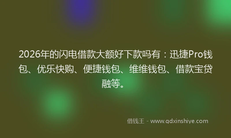 2026年的闪电借款大额好下款吗有：迅捷Pro钱包、优乐快购、便捷钱包、维维钱包、借款宝贷融等。