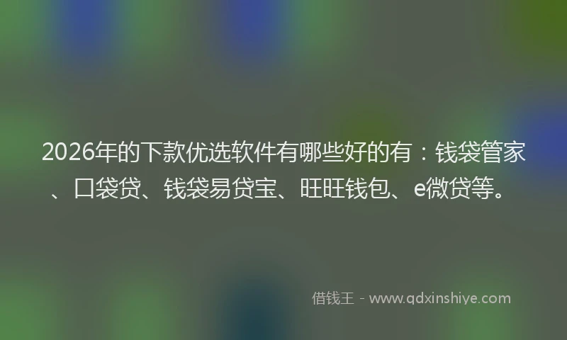 2026年的下款优选软件有哪些好的有：钱袋管家、口袋贷、钱袋易贷宝、旺旺钱包、e微贷等。