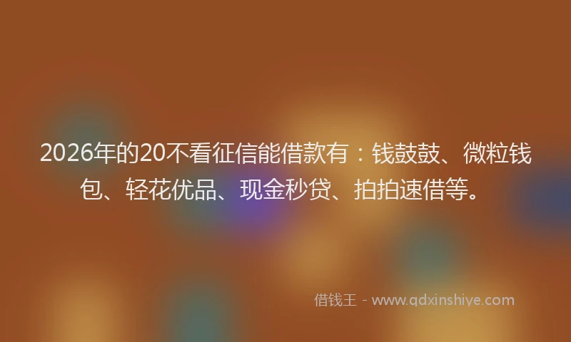 2026年的20不看征信能借款有：钱鼓鼓、微粒钱包、轻花优品、现金秒贷、拍拍速借等。