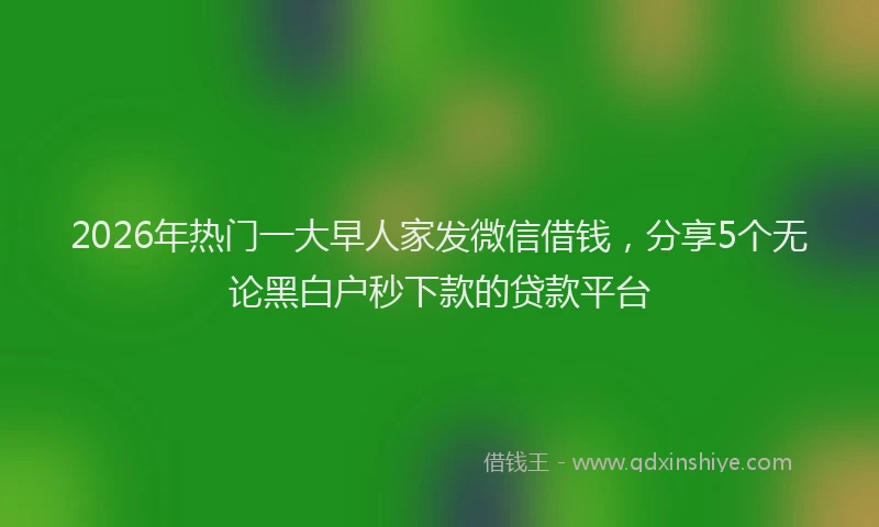 2026年热门一大早人家发微信借钱，分享5个无论黑白户秒下款的贷款平台