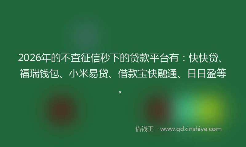 2026年的不查征信秒下的贷款平台有：快快贷、福瑞钱包、小米易贷、借款宝快融通、日日盈等。