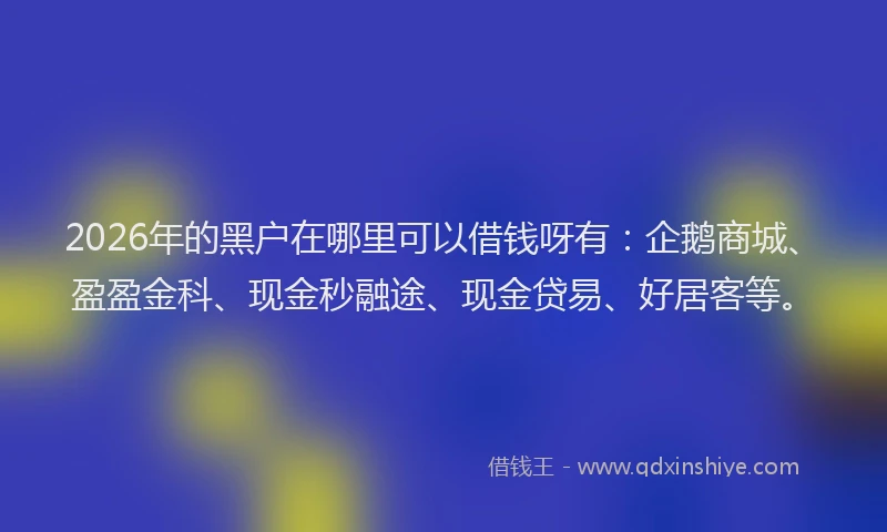 2026年的黑户在哪里可以借钱呀有：企鹅商城、盈盈金科、现金秒融途、现金贷易、好居客等。