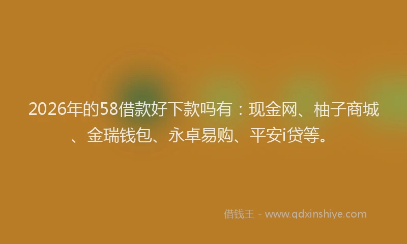 2026年的58借款好下款吗有：现金网、柚子商城、金瑞钱包、永卓易购、平安i贷等。