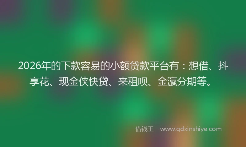2026年的下款容易的小额贷款平台有：想借、抖享花、现金侠快贷、来租呗、金瀛分期等。