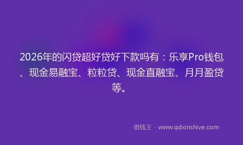 2026年的闪贷超好贷好下款吗有：乐享Pro钱包、现金易融宝、粒粒贷、现金直融宝、月月盈贷等。