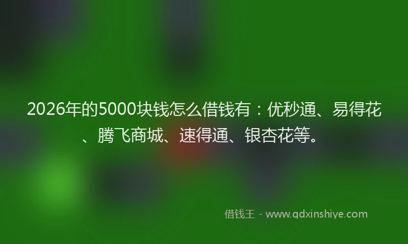 2026年的5000块钱怎么借钱有：优秒通、易得花、腾飞商城、速得通、银杏花等。