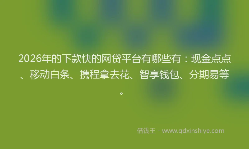 2026年的下款快的网贷平台有哪些有：现金点点、移动白条、携程拿去花、智享钱包、分期易等。