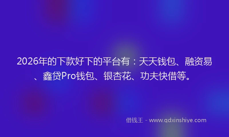 2026年的下款好下的平台有：天天钱包、融资易、鑫贷Pro钱包、银杏花、功夫快借等。