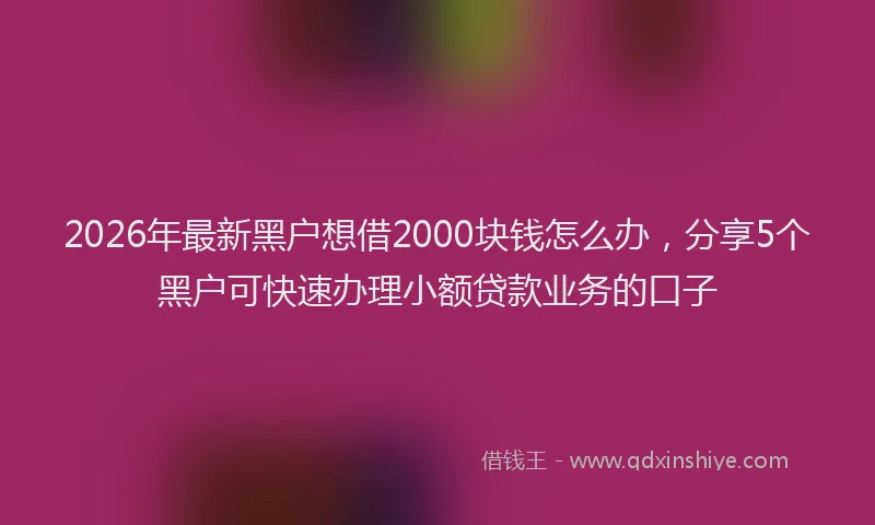 2026年最新黑户想借2000块钱怎么办，分享5个黑户可快速办理小额贷款业务的口子