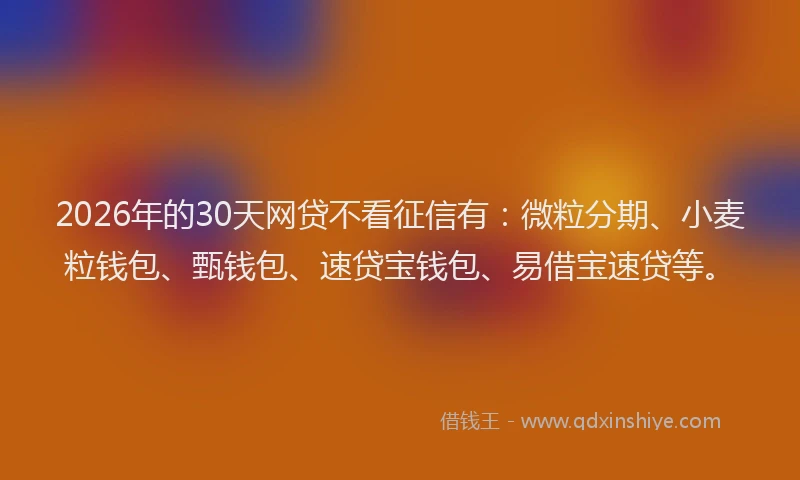 2026年的30天网贷不看征信有：微粒分期、小麦粒钱包、甄钱包、速贷宝钱包、易借宝速贷等。
