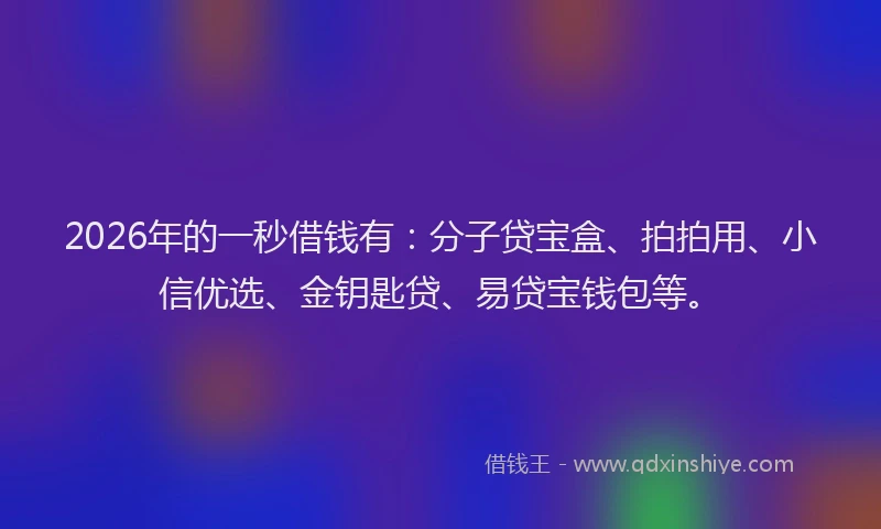 2026年的一秒借钱有：分子贷宝盒、拍拍用、小信优选、金钥匙贷、易贷宝钱包等。