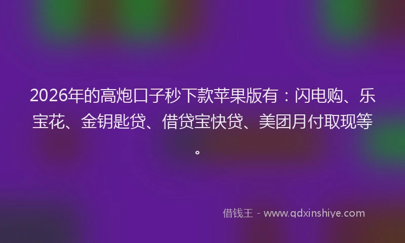 2026年的高炮口子秒下款苹果版有：闪电购、乐宝花、金钥匙贷、借贷宝快贷、美团月付取现等。