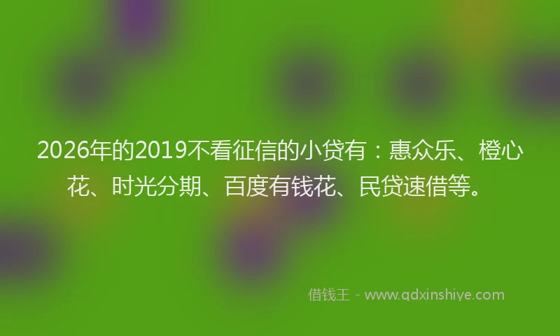 2026年的2019不看征信的小贷有：惠众乐、橙心花、时光分期、百度有钱花、民贷速借等。