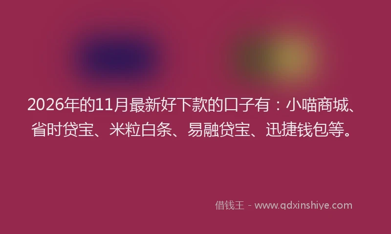2026年的11月最新好下款的口子有：小喵商城、省时贷宝、米粒白条、易融贷宝、迅捷钱包等。