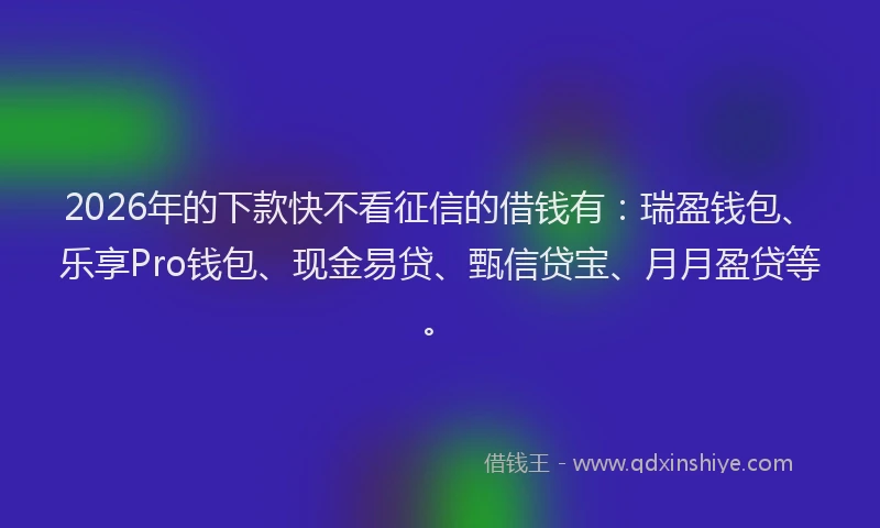 2026年的下款快不看征信的借钱有：瑞盈钱包、乐享Pro钱包、现金易贷、甄信贷宝、月月盈贷等。