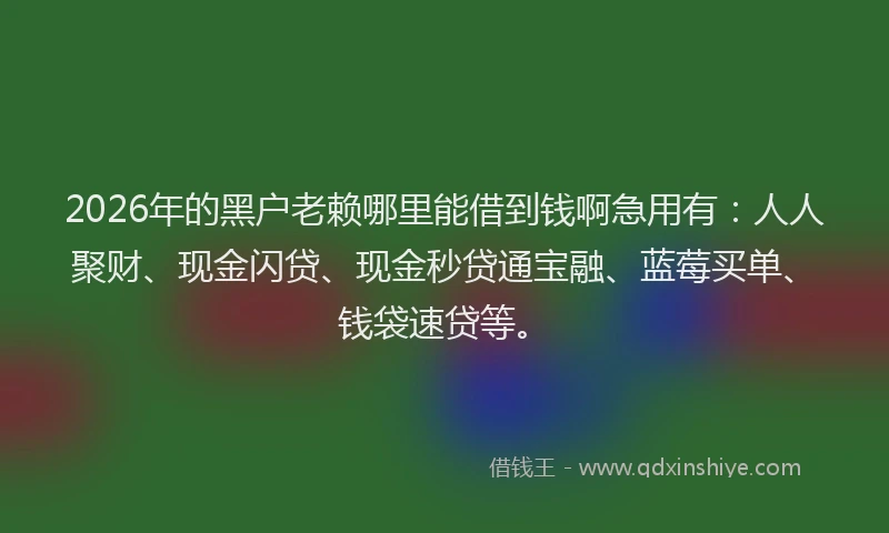 2026年的黑户老赖哪里能借到钱啊急用有：人人聚财、现金闪贷、现金秒贷通宝融、蓝莓买单、钱袋速贷等。