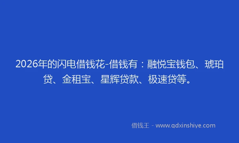 2026年的闪电借钱花-借钱有：融悦宝钱包、琥珀贷、金租宝、星辉贷款、极速贷等。