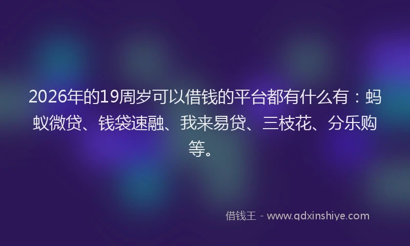 2026年的19周岁可以借钱的平台都有什么有:蚂蚁微贷、钱袋速融、我来易贷、三枝花、分乐购等。