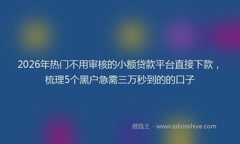 2026年热门不用审核的小额贷款平台直接下款，梳理5个黑户急需三万秒到的的口子