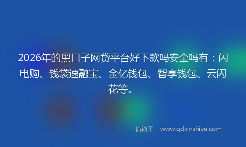 2026年的黑口子网贷平台好下款吗安全吗有：闪电购、钱袋速融宝、金亿钱包、智享钱包、云闪花等。
