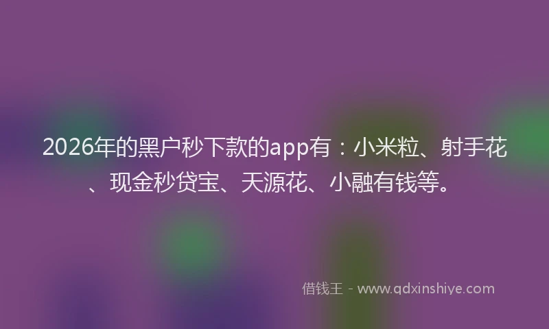 2026年的黑户秒下款的app有：小米粒、射手花、现金秒贷宝、天源花、小融有钱等。
