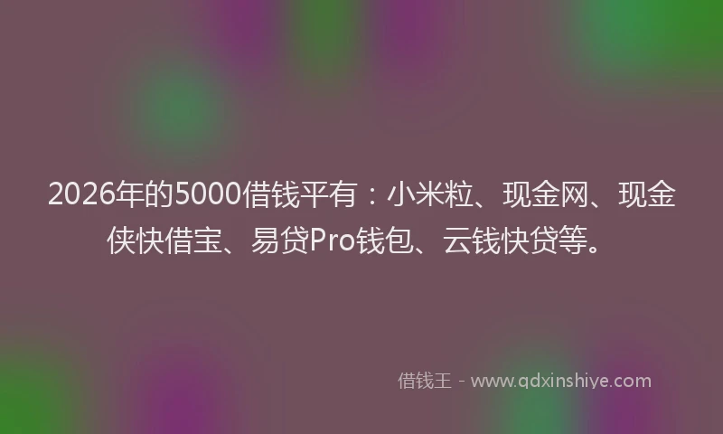 2026年的5000借钱平有：小米粒、现金网、现金侠快借宝、易贷Pro钱包、云钱快贷等。