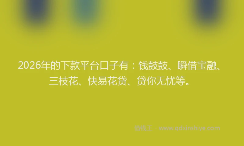 2026年的下款平台口子有：钱鼓鼓、瞬借宝融、三枝花、快易花贷、贷你无忧等。