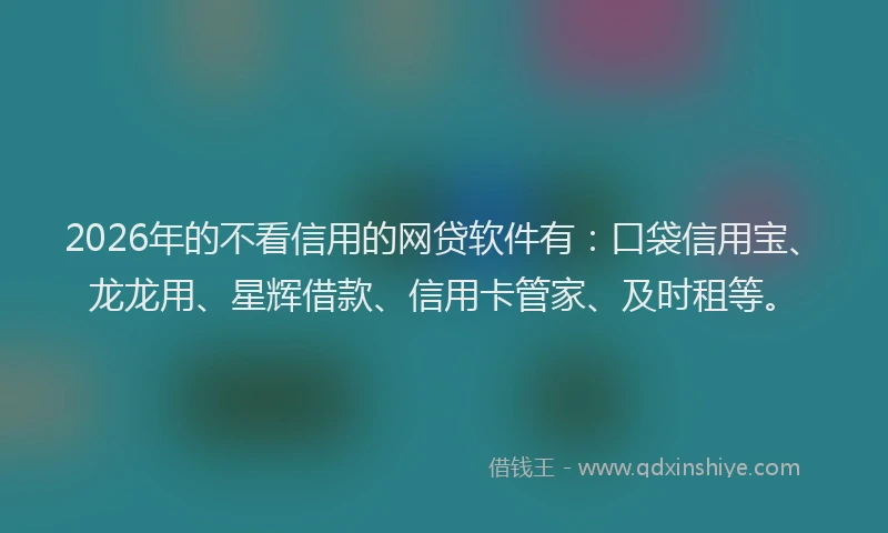 2026年的不看信用的网贷软件有：口袋信用宝、龙龙用、星辉借款、信用卡管家、及时租等。