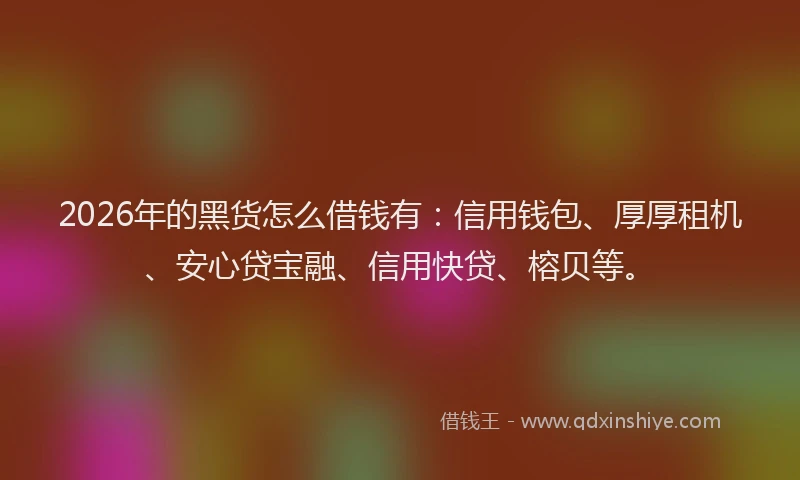 2026年的黑货怎么借钱有：信用钱包、厚厚租机、安心贷宝融、信用快贷、榕贝等。