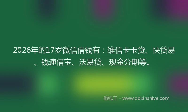 2026年的17岁微信借钱有：维信卡卡贷、快贷易、钱速借宝、沃易贷、现金分期等。