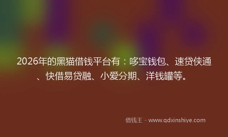 2026年的黑猫借钱平台有：哆宝钱包、速贷侠通、快借易贷融、小爱分期、洋钱罐等。