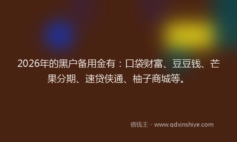 2026年的黑户备用金有：口袋财富、豆豆钱、芒果分期、速贷侠通、柚子商城等。
