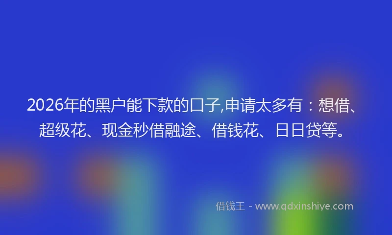 2026年的黑户能下款的口子,申请太多有：想借、超级花、现金秒借融途、借钱花、日日贷等。