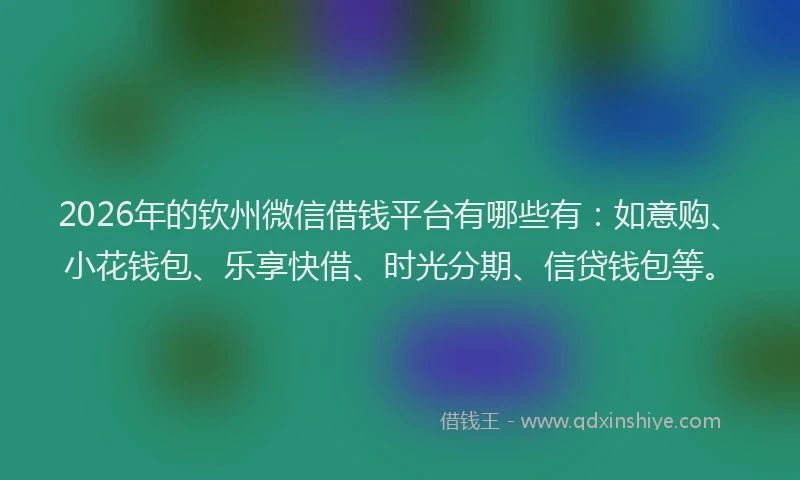 2026年的钦州微信借钱平台有哪些有：如意购、小花钱包、乐享快借、时光分期、信贷钱包等。